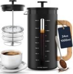 Home Hero French Press Coffee Maker - 34 oz Coffee Press with Bamboo Wood Handle, Heat Resistant Thick Borosilicate Glass French Presses, 4 Layer Filter, French Press Stainless Steel (Black) - Image 2
