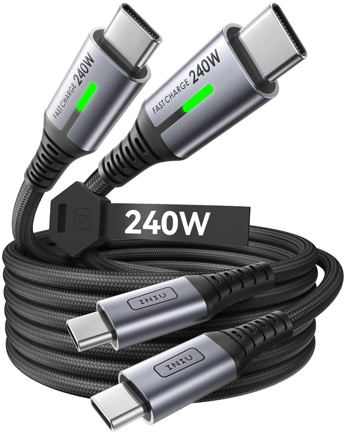 INIU USB C to USB C Cable, 240W Fast Charging Type C Charger Cord, Braided USBC Cable for iPhone 17, Samsung S25, Laptop, MacBook, Switch, Photographers, Outdoor, Travel, [6.6ft+6.6ft Black] - Image 2