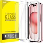 JETech Screen Protector for iPhone 15 6.1-Inch, Tempered Glass Film with Easy Installation Tool, Case-Friendly, HD Clear, 3-Pack - Image 2