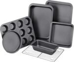 KITESSENSU Baking Pans Sets, Nonstick Bakeware Sets 7-Piece with Round/Square Cake Pan, Loaf Pan, Muffin Pan, Cookie Sheet, Roast Pan, Cooling Rack, Carbon Steel Bake Set - Image 2