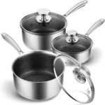 KOCH SYSTEME CS Hybrid Nonstick Stainless Steel Saucepan Set, 6-Piece Triply Stainless Steel Saucepan Set with Hybrid Honeycomb Interior, 1QT & 2QT & 3QT Sauce Pans, Induction Ready, Steel Pot Set - Image 2