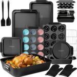 Kikcoin 25 PCS Stackable Baking Pans Set, Non-stick Bakeware Sets with Silicone Handles, 450°F Oven Safe Cookie Sheets for Baking, Easy Release Heavy-duty Baking Sheets Non Stick, Black - Image 2