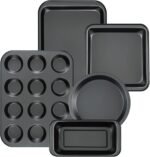 Kitchen 5-Piece Nonstick Bakeware Set - Round/Square Cake Pans, Muffin Pan, Loaf Pan, Roast Pan & Baking Sheets - Image 2