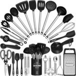 Kitchen Utensils Set-Umite Chef 34 Pcs Silicone Cooking Utensils Set for Nonstick Cookware-Silicone Spatulas Set, Stainless Steel Handle-Black Kitchen Gadgets Tools, Pots and Pans Accessories - Image 2
