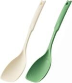 Large Silicone Cooking Spoon 2PC, 12 -inch Non-Stick Spoonula set Deep Bolw & Measurement Mark for Mixing,Serving, Scooping, Scraping, Kitchen Utensils Spoons (White & Green) - Image 2