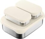 Leak Proof Stainless Steel Lunch Box Containers, Stainless Steel Bento Box, Metal Lunch Box, Sandwich and Snack Containers, Meal Prep, Korean Style,Small Vanilla (1 x 27oz + 2 x 6.5 OZ) - Image 2