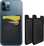 Leather Phone Wallet, Stick On Card Holder for Back of Phone Case - Compatible with Most Cell Phones (iPhone, Samsung) - 2Pack Black - Image 2