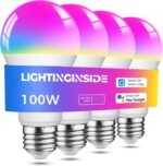 Lightinginside Smart Light Bulbs 100W Equiv., 1350LM 11W Smart Bulb Works with Alexa/Google Home/Smart Life, A19 E26 RGBCW Color Changing, No Hub Required, 2.4G WiFi Bluetooth Bulb, ETL Listed, 4PCS - Image 2