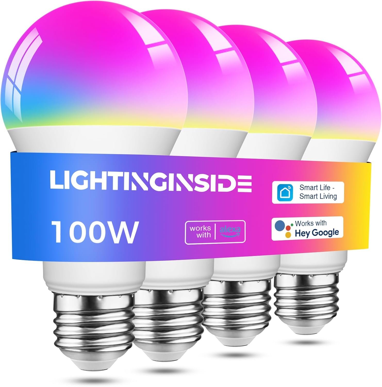 Lightinginside Smart Light Bulbs 100W Equiv., 1350LM 11W Smart Bulb Works with Alexa/Google Home/Smart Life, A19 E26 RGBCW Color Changing, No Hub Required, 2.4G WiFi Bluetooth Bulb, ETL Listed, 4PCS - Image 2