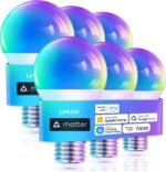 Linkind Matter Smart Light Bulb, WiFi Smart Bulbs, Work with Apple Home, Siri, Alexa, Google, SmartThings, RGBTW Color Changing Bulbs Mood Lighting, Music Sync, A19 E26 60W, 2.4Ghz WiFi 6 Pack - Image 2