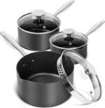 MICHELANGELO Hard Anodized Saucepan Set with Lids, Nonstick Saucepan with Pour Spouts & Strainer Lid for Easy Pour, Granite Derived Coating Sauce Pot Set - 1.5QT & 2QT &3QT Induction Sauce Pans - Image 2