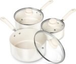 MICHELANGELO Nonstick Sauce Pan Sets, Ceramic Saucepan with Lid, Multipurpose Pot with Lid, Non-Toxic Saucepans, 1QT & 2QT & 3QT, White - Image 2