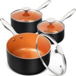 MICHELANGELO Sauce Pan Set, Ultra Nonstick Saucepan Set of 3, Ceramic Saucepans with Lids, 1 Qt & 2 Qt & 3 Qt Small Pot Set, Copper Sauce Pan with Lid - Image 2