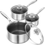 MICHELANGELO Stainless Steel Saucepan Set 1QT & 2QT & 3QT, Premium Triple Ply Sauce Pan with Lid, Sauce Pot with Honeycomb Interior - 6pcs - Image 2