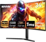 MNNM 34 Inch Ultrawide Gaming Monitor - 21:9 WQHD 3440 x 1440 R1500 Curved Computer Monitor for Gamer, 180Hz 1ms AMD FreeSync PIP/PBP Crosshair TÜV Eye Care, HDMI 2.0 & DP1.4, Tilt/Height/Swivel Stand - Image 2
