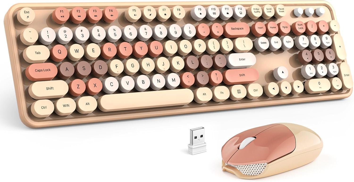 MOFII Wireless Keyboard and Mouse Combo, Milk Tea Colorful Round Key Typewriter Keyboards, 2.4G Full Size Keyboard and Cute Wireless Mice, USB Receiver Plug and Play, for Laptop, PC, Windows - Image 2