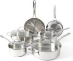 Martha Stewart Castelle 10 Piece 18/8 Durable Stainless Steel Induction Safe Non-Toxic Triply Bottom Kitchen Pots and Pans Cookware Set - Dishwasher Safe - Image 2
