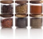 Mason & Fable 12 fl oz, 350ml Glass Food Storage Jars with Wood Lids (6pcs) - Stylish Ribbed Pattern for Kitchen Organization and Storage Containers for Spice, Tea, Coffee/Sugar - Image 2