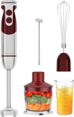 MegaWise Pro Titanium Reinforced 5 in1 Immersion Hand Blender, Powerful with 80% Sharper Blades, 12 Speed Corded Blender, Including 500ml Chopper, 600ml Beaker, Whisk and Milk Frother - Image 2