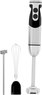 MegaWise Stainless Steel Titanium Reinforced 3-in-1 Immersion Hand Blender, Powerful with 80% Sharper Blades, 12-Speed Corded Blender, Including Whisk and Milk Frother (3-in 1 Black) - Image 2