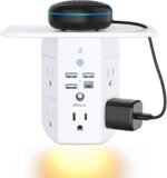 Mifaso 3-Sided Multi Plug Power Strip, Wall Extender with Shelf, Night Light & Surge Protector, USB Wall Charger with 5 AC Wide Space Outlets and 3 USB & 1 C Port, White - Image 2
