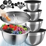 Mixing Bowls with Lids Set, 16PCS Stainless Steel Mixing Bowls,Nesting Storage Bowls for Kitchen with Mixing Bowl, Colander, Strainer & Grater, Metal Salad Bowl for Kitchen Gadgets, Black - Image 2