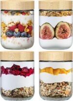 NETANY 4-pack 16oz Glass jars with Airtight Lids, Overnight Oats Containers with Bamboo Lids, Wide mouth Mason Salad jars, Glass Food Storage Containers for Snacks Yogurt Spice Sugar - Image 2