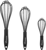 NileHome Silicone Whisk Set 8" 10" 12" Kitchen Whisk Kitchen Wisk Wire Whisks for Cooking, Whisking, Blending, Beating, Stirring-Black 3 Pack - Image 2