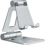 Nulaxy Dual Folding Cell Phone Stand, Fully Adjustable Foldable Desktop Phone Holder Cradle Dock Compatible with iPhone 17 16 15 14 13 12 11 Pro Max Xs Xr X 8, Nintendo Switch, All Phones - Silver - Image 2