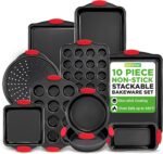 NutriChef 10-Piece Nonstick Kitchen Oven Baking Pans - Premium & Stylish Non-Stick Carbon Steel - Commercial Grade Restaurant Quality Metal Bakeware with Silicone Handles - Easy to Clean, NCSBS10S - Image 2