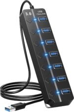 ONFINIO USB Hub 3.0, 7-Port USB Hub Splitter with Individual On/Off Switches and Lights, 3.2ft/1m Long Cable Compatible with MacBook, Laptop, Surface Pro, PS4, PC, Flash Drive, Mobile HDD - Image 2