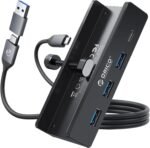 ORICO USB Hub 3.0, Clamp USB Hub with Extra Power Supply Port, Aluminum 4-Port USB Adapter with 3 USB-A Data Ports, USB-C Port for Monitors, Desks (Black) - Image 2