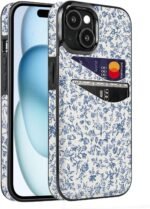 Obbii for iPhone 13/14/15 Case with Card Holder Soft Leather Wallet Case Protective Shockproof Hard Cover for Women Man (Blue Floral Flower) - Image 2