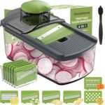 Ourokhome Mandolin Slicer for Kitchen Food, Hand Safe Vegetable Shredder with 6 Mandoline Blades, Veggie Waffle Cutter for Potato, Carrot, Zucchini, Onion, Essential Kitchen Gadgets (6 in 1, Gray) - Image 2