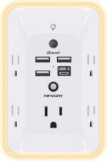Outlet Extender with Night Light, HANYCONY Multi Plug Outlet, USB Wall Charger Surge Protector 4 USB Ports(1 USB C), Power Strip Electrical Outlet Splitter Expander for Home Office Dorm Room, ETL - Image 2