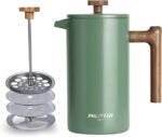POLIVIAR French Press Coffee Maker, 34 oz Coffee Press with Real Wood Handle, Double Wall Insulation & Dual-Filter Screen, Food Grade Stainless Steel for Good Coffe and Tea (Flatland) - Image 2