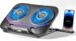 PZT Dual-Core TEC Laptop Cooling Pad with Dual Stepless-Quiet Fans, 5-Height Adjustable Laptop Cooling Stand, 10-Level RGB for 13-17 Inch Laptops, Includes 15W Charger, Smoky Black - Image 2