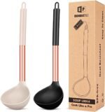 Pack of 2 Ladle Spoon,Silicone Large Spoon for Soup,Non Stick Kitchen Utensils with High Heat Resistant,BPA Free Perfect Kitchen Tools for Cooking, Stirring,Serving Soups (ROSE GOLD BLACK-KHAKI) - Image 2