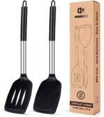 Pack of 2 Silicone Solid Turner, Non Stick Slotted Kitchen Spatulas, High Heat Resistant BPA Free Cooking Utensils, Ideal Cookware for Fish, Eggs, Pancakes(Black) - Image 2