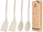 Pack of 4 Silicone Cooking Utensils Set, Non Stick Solid Spatulas and Heat Resistant Slotted Spoons with Back Hooks, Ideal BPA Free Kitchen Utensils Set for Frying,Serving,Turning,Stirring(KHAKI) - Image 2