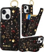 Petitian for iPhone 14/13 Case with Wallet - Women Girls Cute Girly Aesthetic Unique Design Leather Credit Card Holder Cardholder Stand Wristband for iPhone 14/13, Grow Flower - Image 2