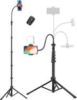 Phone Tripod, 86" Tall Tripod for iPhone with Flexible Gooseneck & Remote, Portable Aluminum Cellphone Stand for Selfies, Video Recording,Travel, Compatible with iPhone Android - Image 2