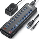 Powered USB Hub, Wenter 11-Port USB Splitter Hub (10 Faster Data Transfer Ports+ 1 Smart Charging Port) with Individual LED On/Off Switches, USB Hub 3.0 Powered with Power Adapter for Mac, PC - Image 2