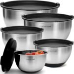 Priority Chef Premium Mixing Bowls With Lids Set, Airtight Lids, Thicker Stainless Steel, Non-Slip Base, 5 Nesting Steel Bowls for Kitchen, Large Prep Metal Bowl Set 1.5/2/3/4/5 Qt, Black - Image 2