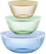 Pyrex Colors Tinted (3-Pack, Full Set) Sculpted Tinted Glass Mixing Bowls With Lids, Nesting Space Saving Set of Bowls For Prepping and Baking, 1.3QT, 2.3QT & 4.5Q - Image 2