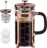 QUQIYSO Coffee Maker 304 Stainless Steel French Press with 4 Filter, Heat Resistant Durable, Easy to Clean, Borosilicate Glass Coffee Press, 100% BPA Free Teapot, 21 ounce, copper - Image 2