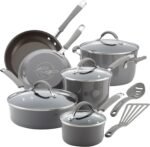 Rachael Ray - 16802 Rachael Ray Cucina Nonstick Cookware Pots and Pans Set, 12 Piece, Sea Salt Gray - Image 2