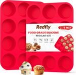 Redfly 2 Pack Silicone Muffin Pan & Cupcake Pans for Baking - 12 Cup Regular Size BPA Free Egg Bites Molds - Image 2