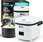 Rice Robot Personal Rice Cooker, PFAS-free, Nonstick. 1 Quart Capacity, with Stainless Steel Steamer Tray, Measuring Cups, Recipe Book with 60 Recipes, and Serving Spoon, As Seen On TV - Image 2