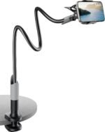 SAIJI Gooseneck Bed Phone Holder, Flexible Long Arm Phone Mount for Desk, Clip Bracket Clamp Stand, iPhone Stand, Mobile Cell Phone Stand Document Camera Nintendo Switch (Black) - Image 2